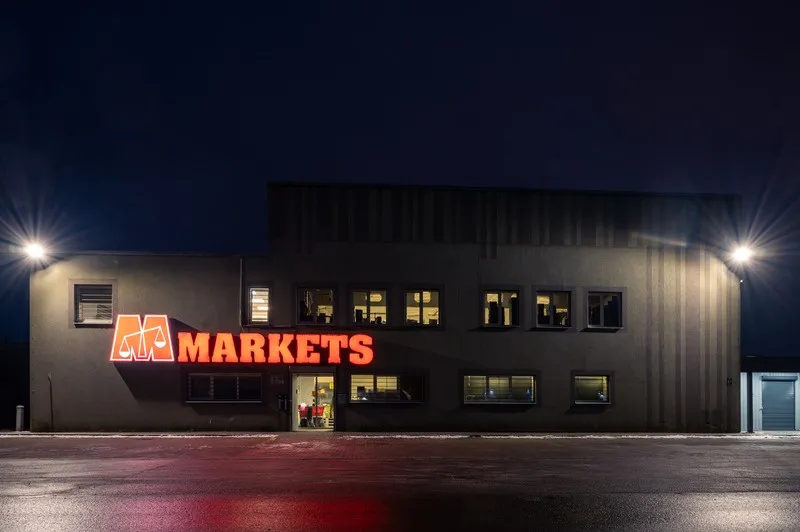 MARKETS warehouse in Cēsis in the evening