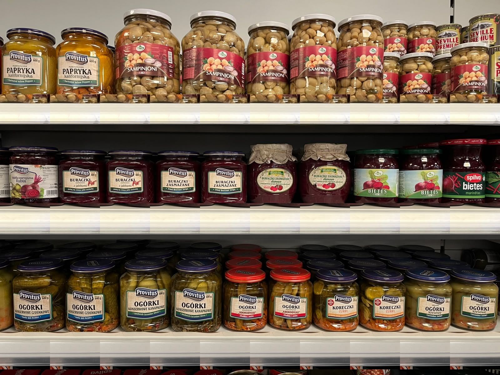 Provitus pickled vegetables on a shop shelf
